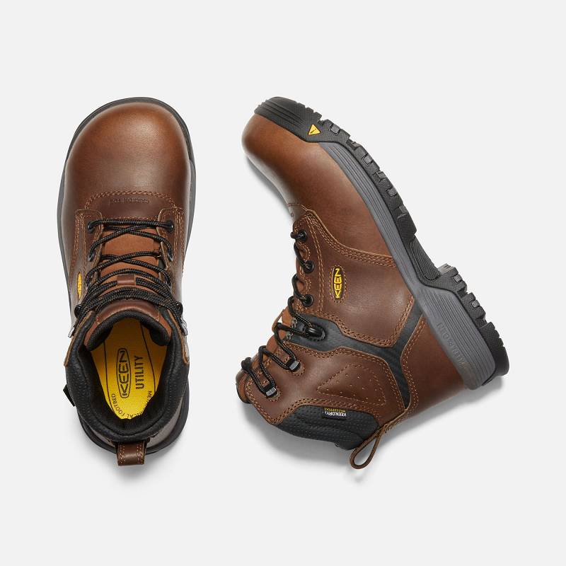 Keen Chicago Waterproof 6" Carbon-Fiber Toe Arbeitsschuhe Damen DE-28159 Tobacco/Black - Keen Damens